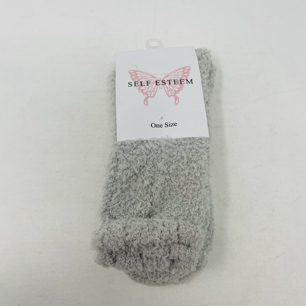 Self Esteem Womens One Size Fits Most Cozy Fuzzy Bedtime Slipper Socks in Gray